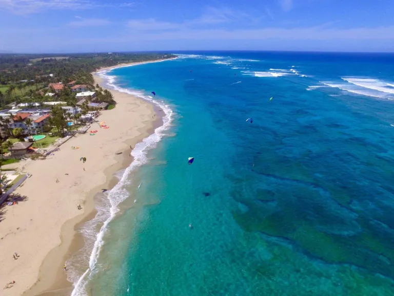 Aerial view of Kite Beach and the coastline, Cabarete